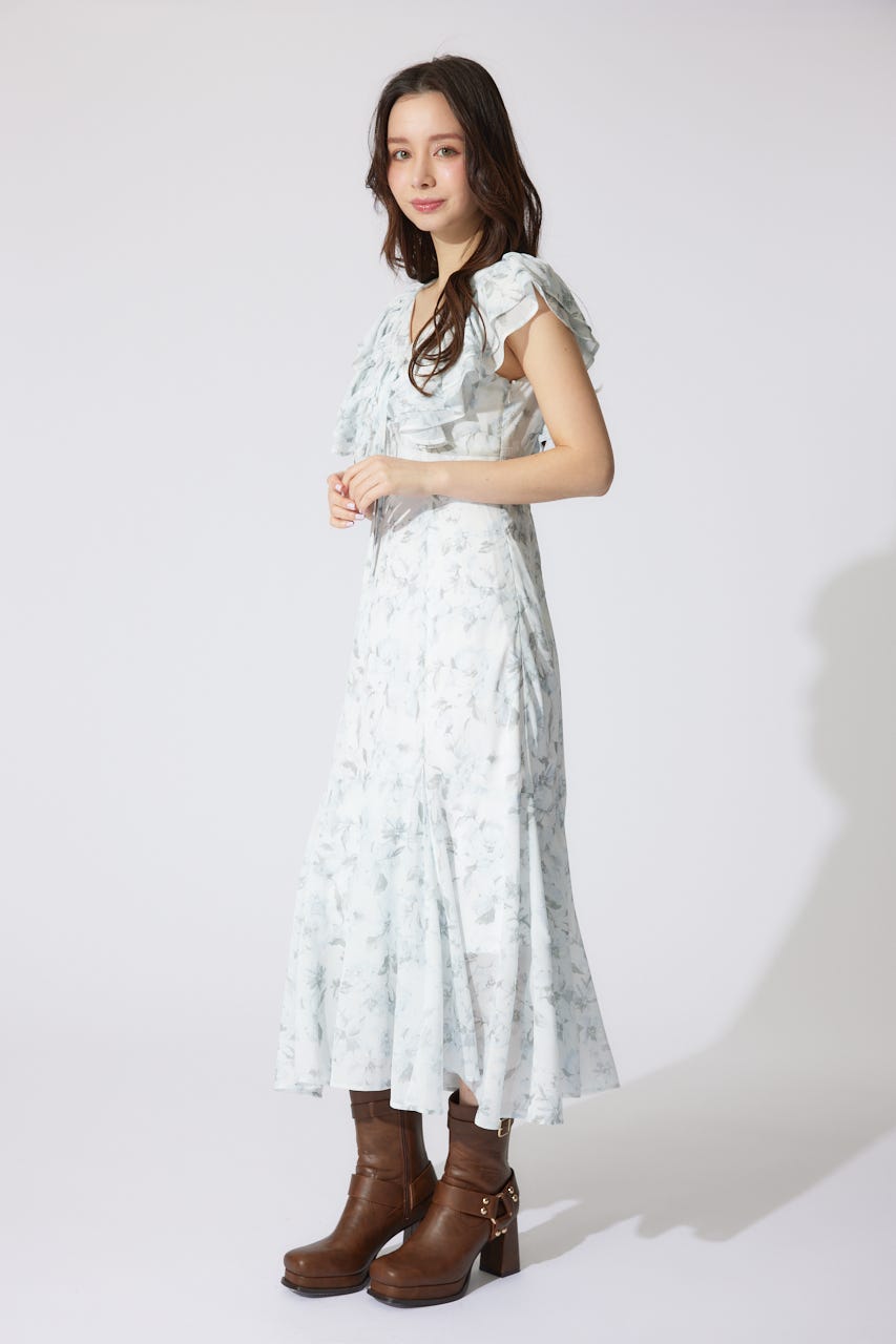 新品　ロングワンピース　フリルフラワーワンピース rienda ワンピース フリルフラワーロングワンピース 夏服 半袖
