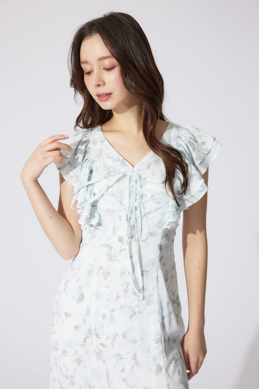 フリルフラワーロングワンピース WHT M