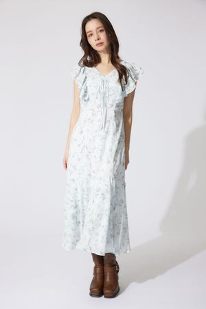 フリルフラワーロングワンピース