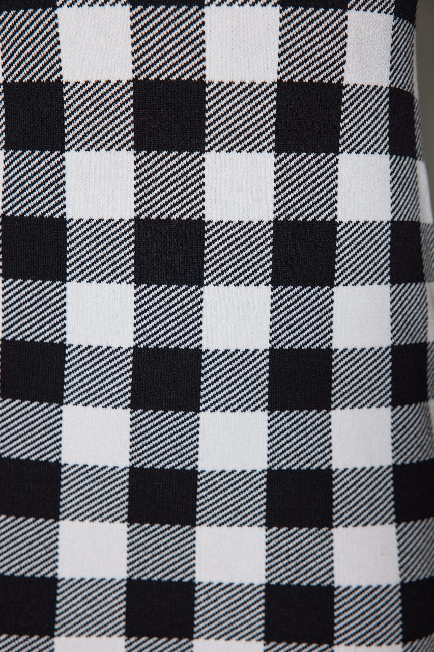 ギンガムジャガードタイトニットワンピース BLK FREE