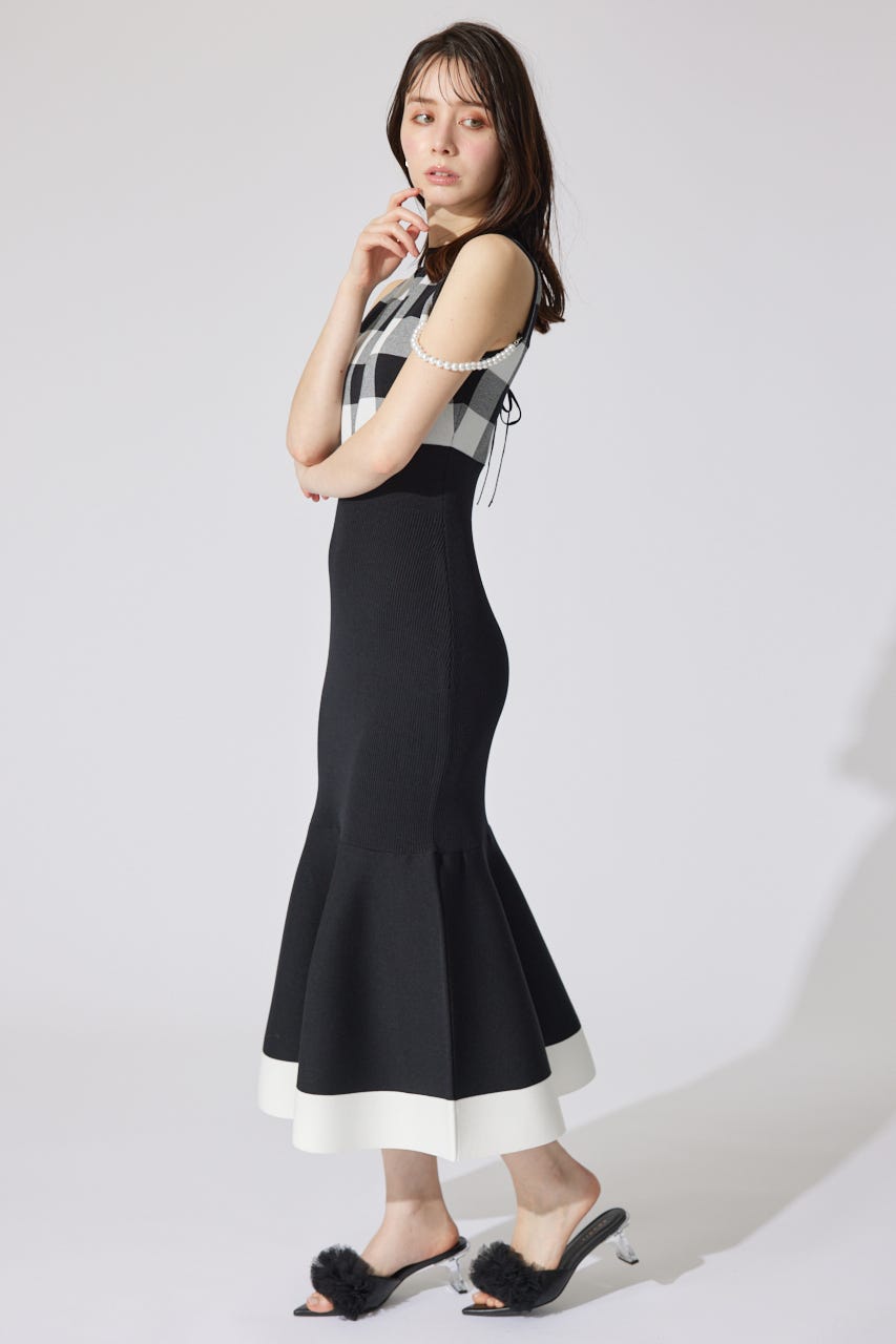 【一部店舗・WEB限定】フェイクパールショルダージャガードニットワンピース BLK FREE