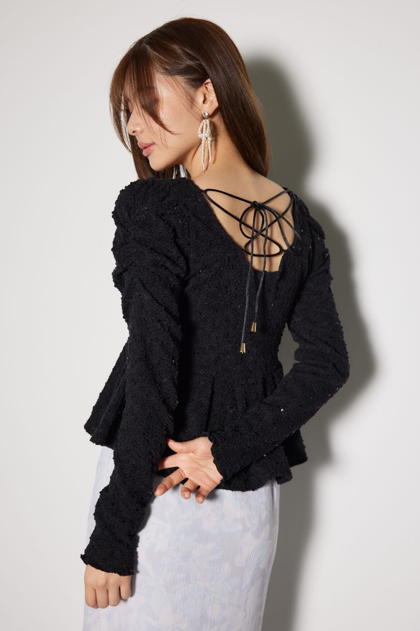 カットレースペプラムトップス BLK FREE