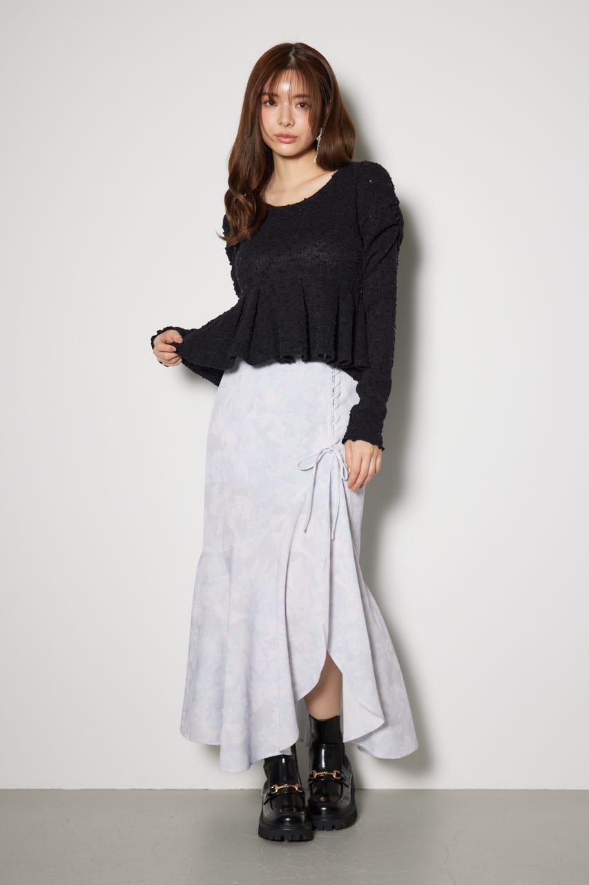 カットレースペプラムトップス BLK FREE