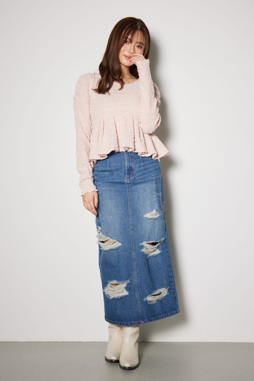 カットレースペプラムトップス PNK FREE