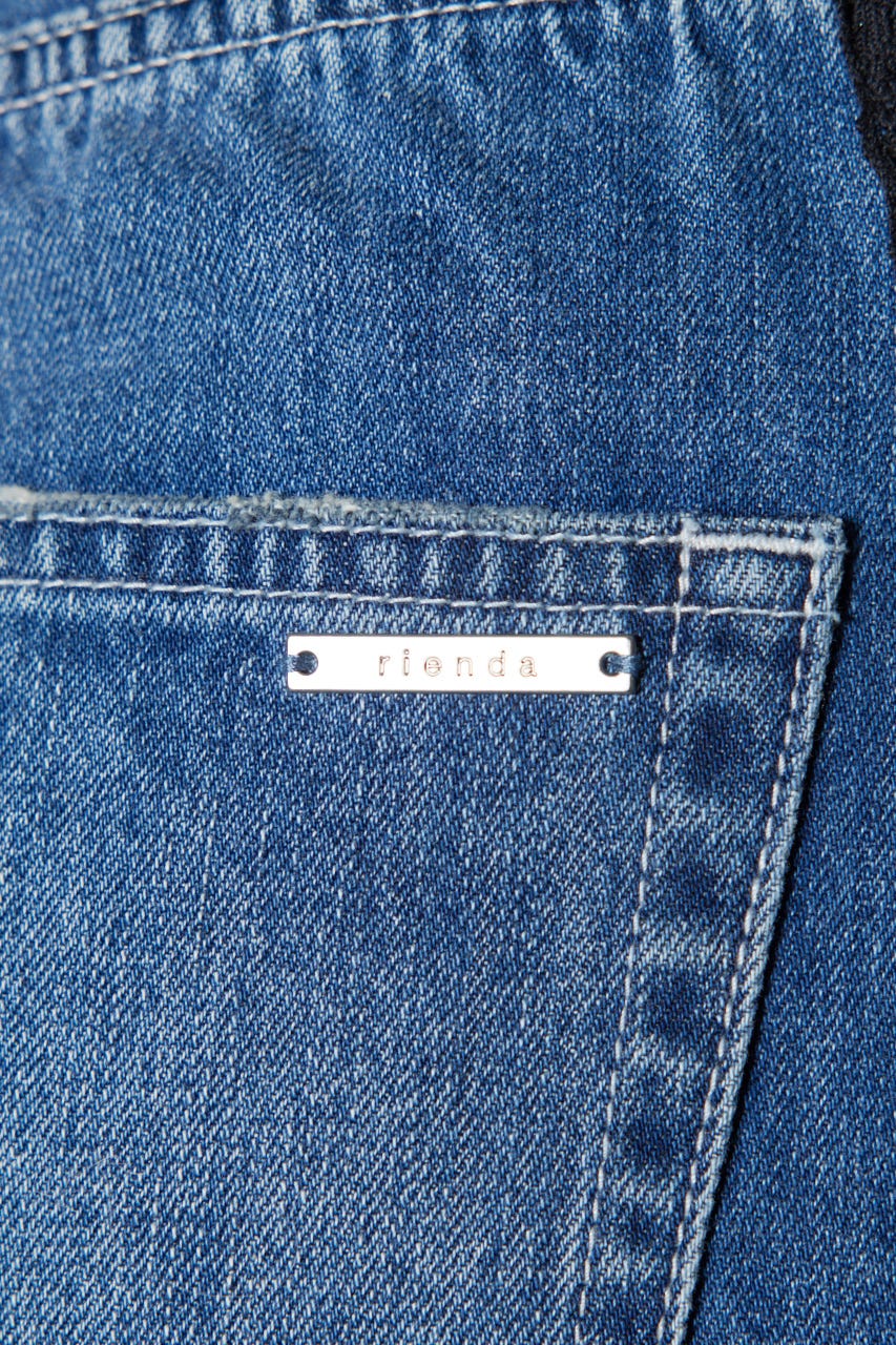 サイドレースジャストウエストデニムワイドパンツ BLU S