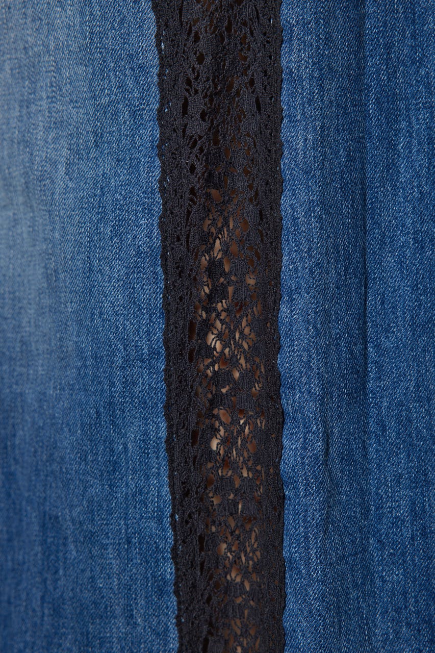 サイドレースジャストウエストデニムワイドパンツ BLU S