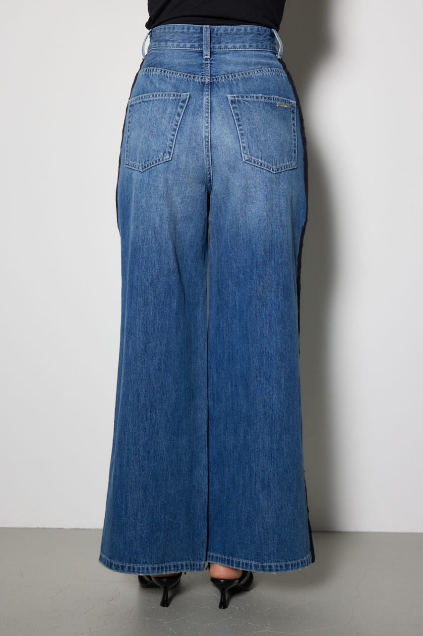 サイドレースジャストウエストデニムワイドパンツ BLU S