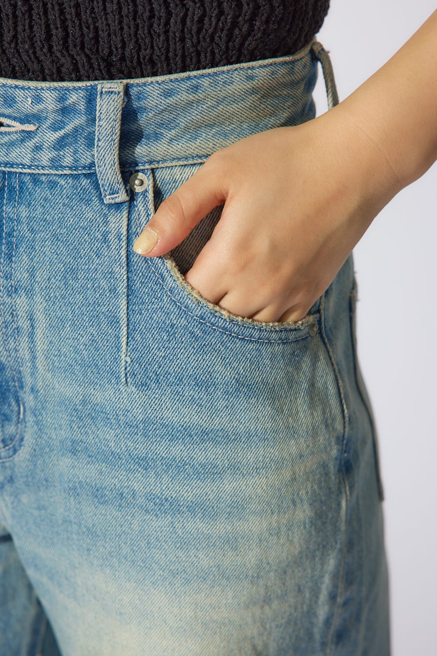 【岡崎紗絵さん着用アイテム】クラッシュワイドジャストウエストデニムパンツ BLU XS