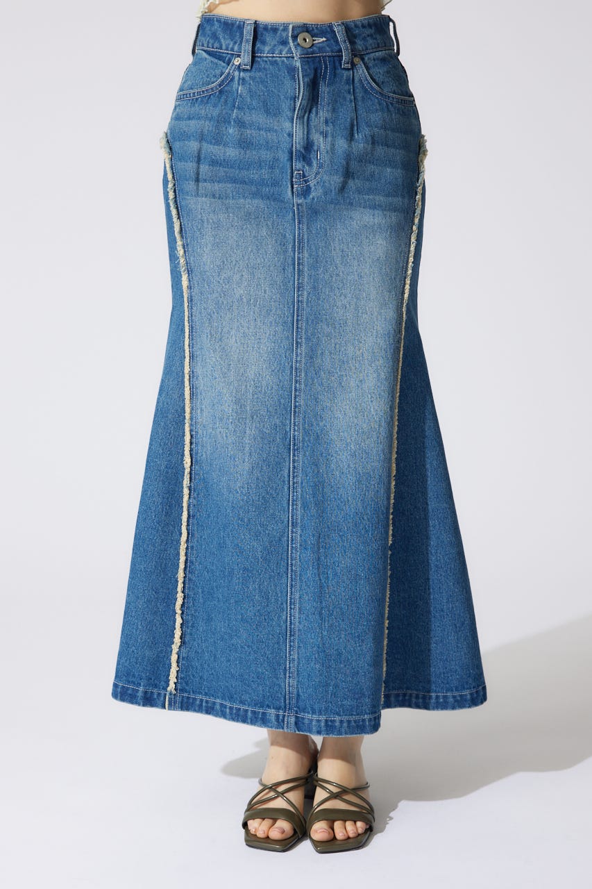 フリンジマーメイドデニムジャストウエストスカート BLU S