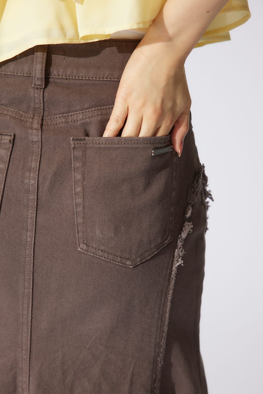 フリンジマーメイドデニムジャストウエストスカート BRN S