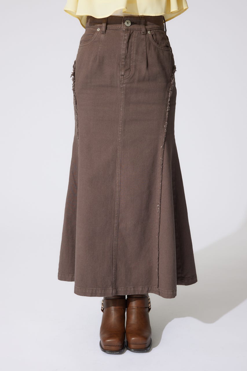 フリンジマーメイドデニムジャストウエストスカート BRN S