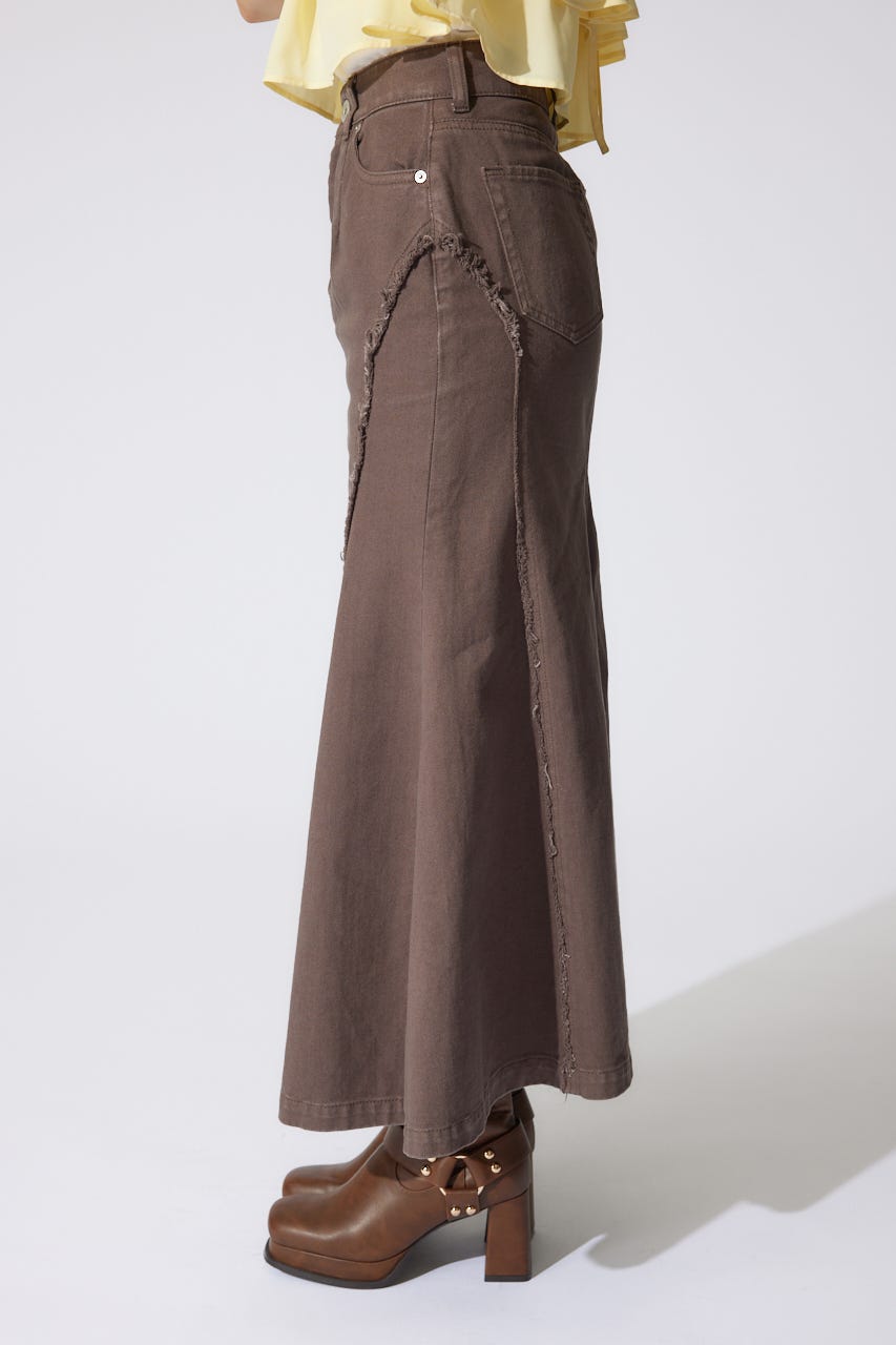 フリンジマーメイドデニムジャストウエストスカート BRN S