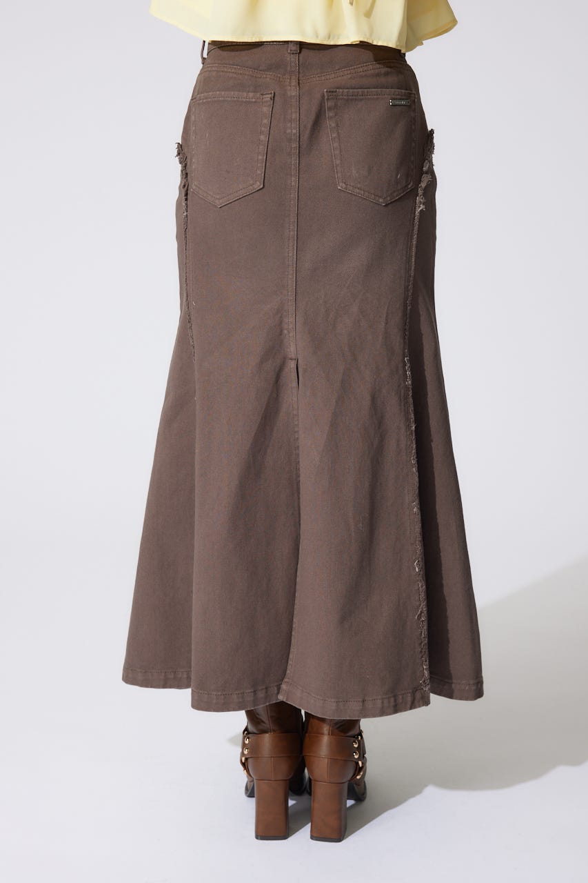 フリンジマーメイドデニムジャストウエストスカート BRN S