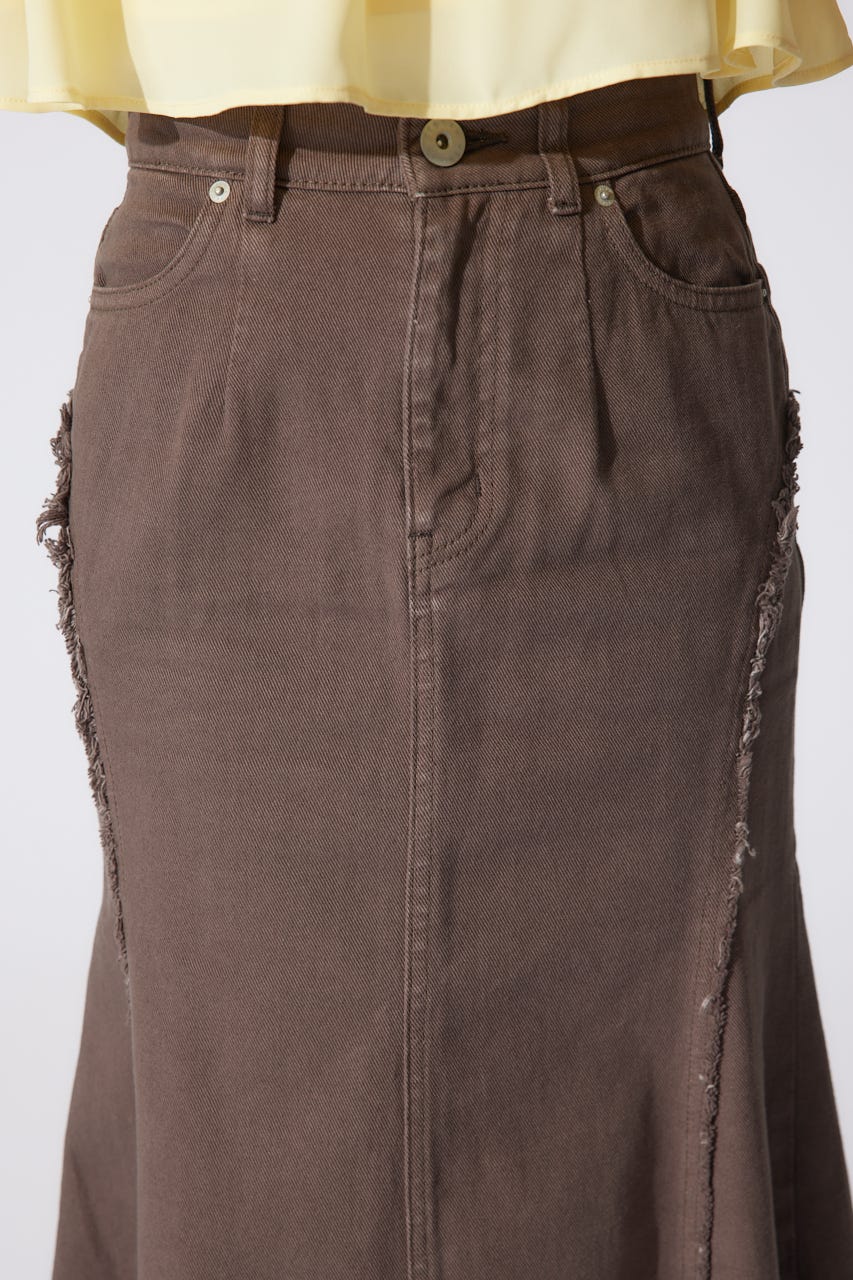 フリンジマーメイドデニムジャストウエストスカート BRN S