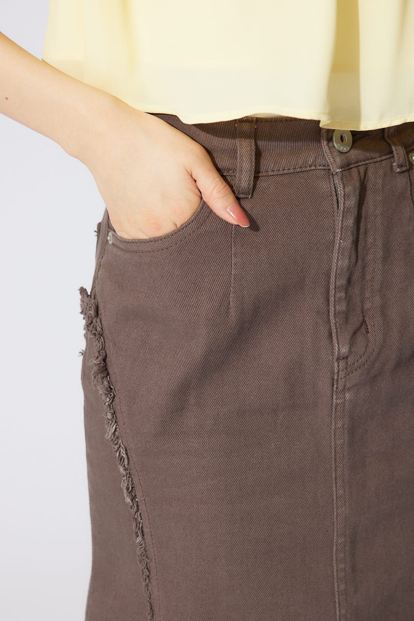 フリンジマーメイドデニムジャストウエストスカート BRN S