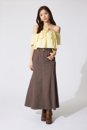 フリンジマーメイドデニムジャストウエストスカート