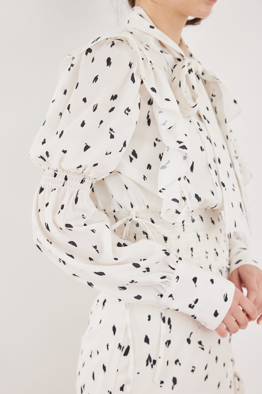 2WAYボウタイクロップドブラウス 柄WHT FREE