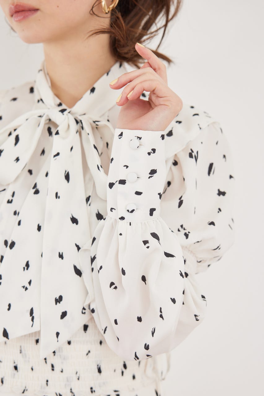 2WAYボウタイクロップドブラウス 柄WHT FREE