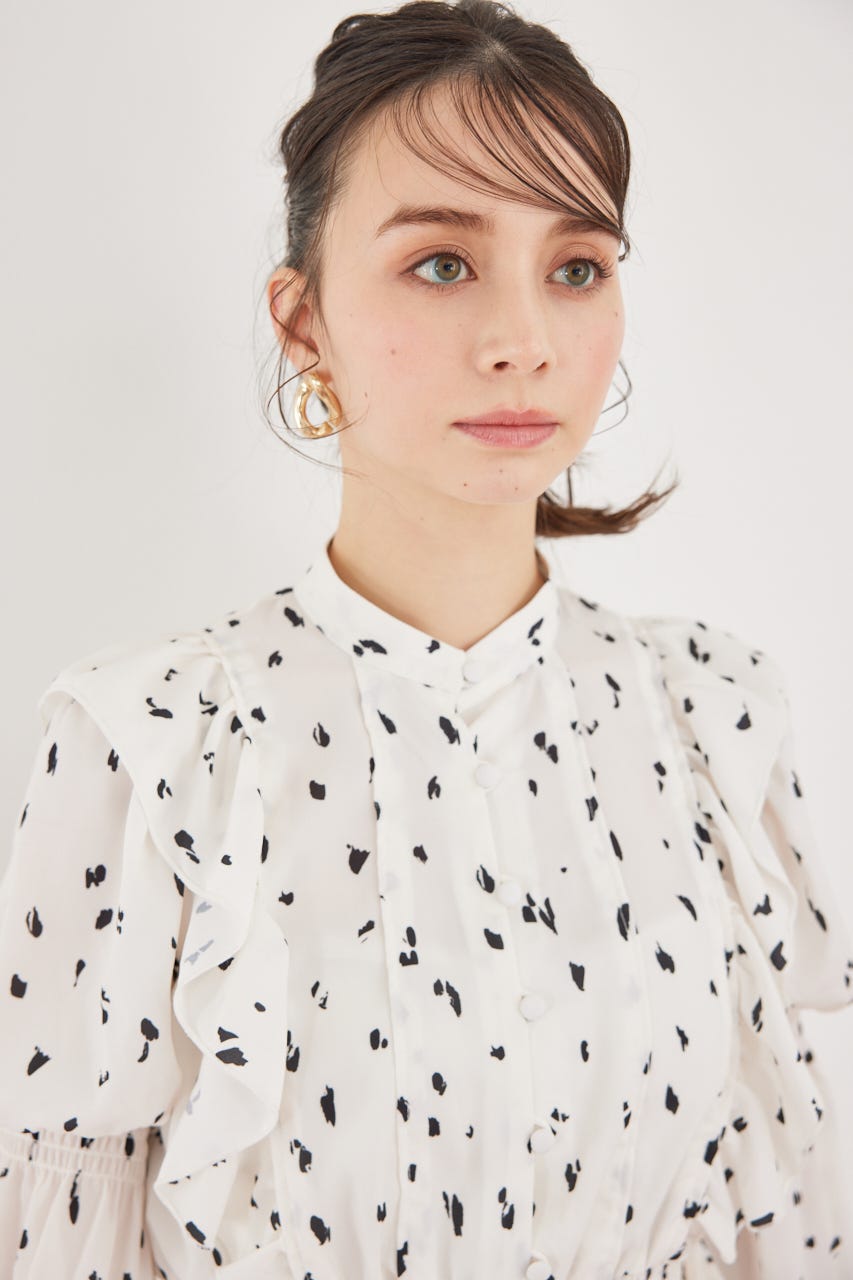 2WAYボウタイクロップドブラウス 柄WHT FREE