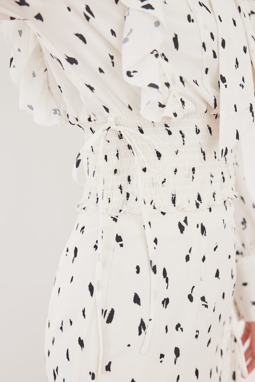 2WAYボウタイクロップドブラウス 柄WHT FREE