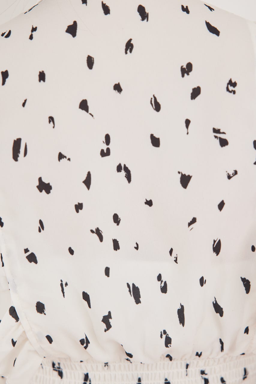 2WAYボウタイクロップドブラウス 柄WHT FREE