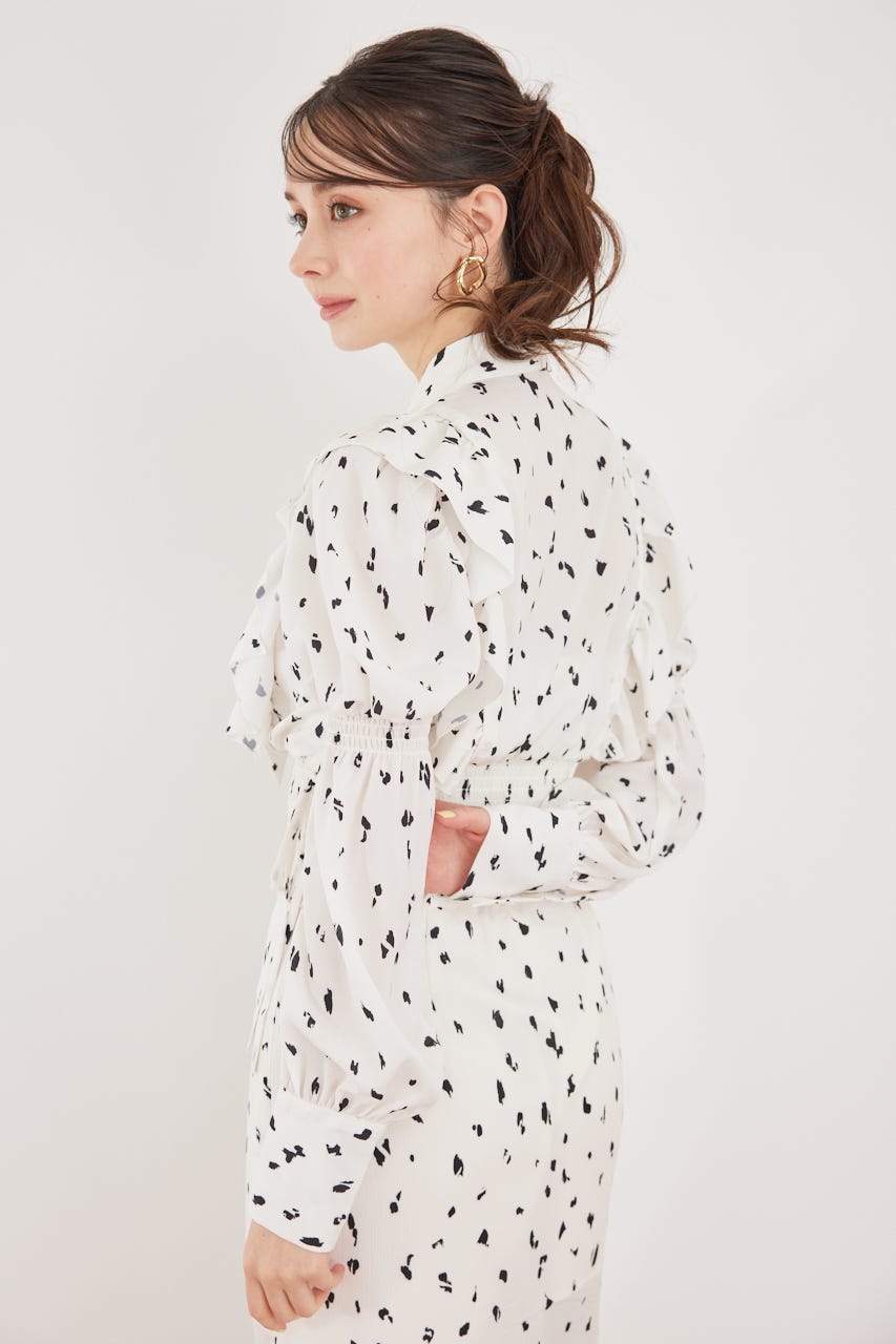 2WAYボウタイクロップドブラウス 柄WHT FREE