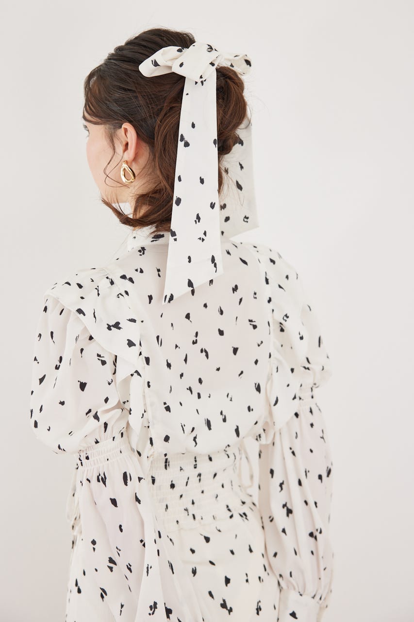 2WAYボウタイクロップドブラウス 柄WHT FREE