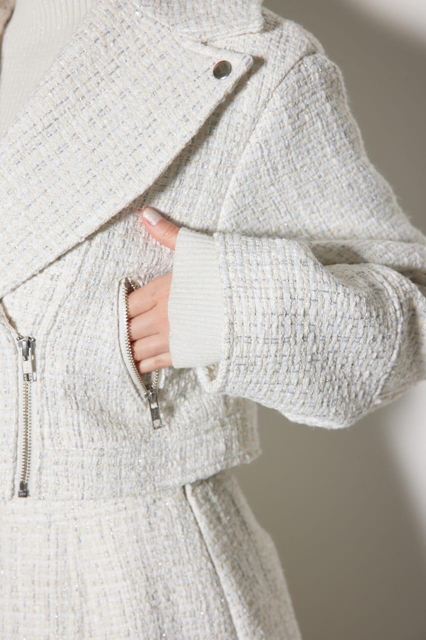 ツイードショートライダースジャケット WHT S