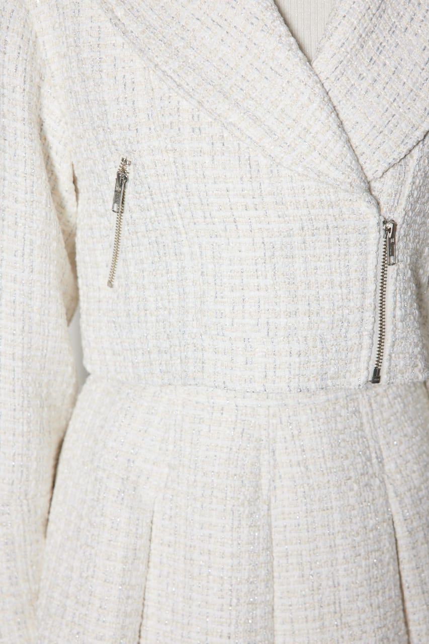 ツイードショートライダースジャケット WHT S