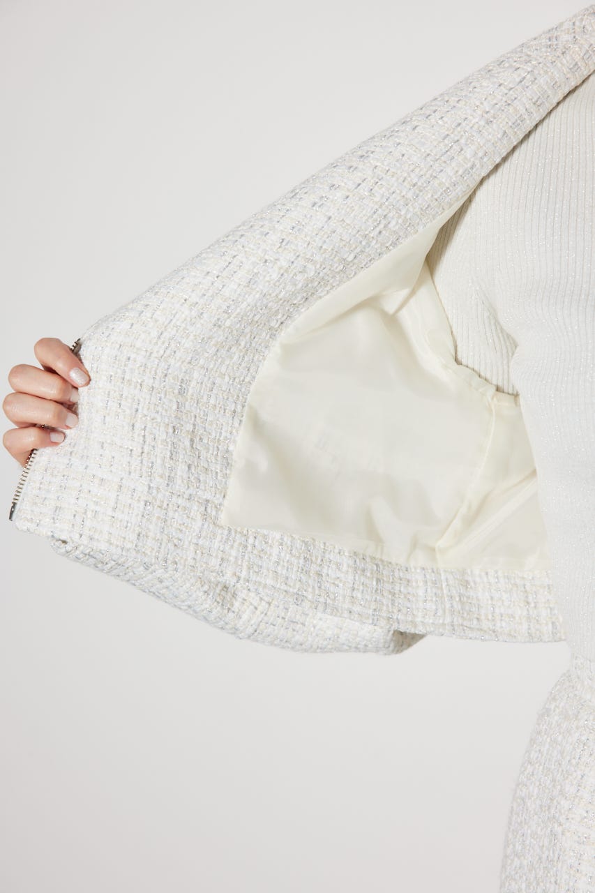 ツイードショートライダースジャケット WHT S