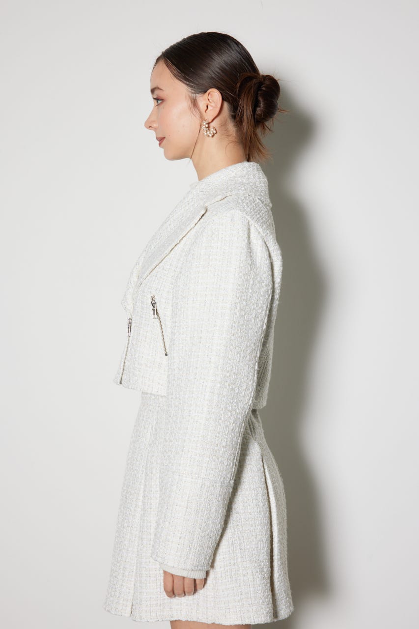 ツイードショートライダースジャケット WHT S