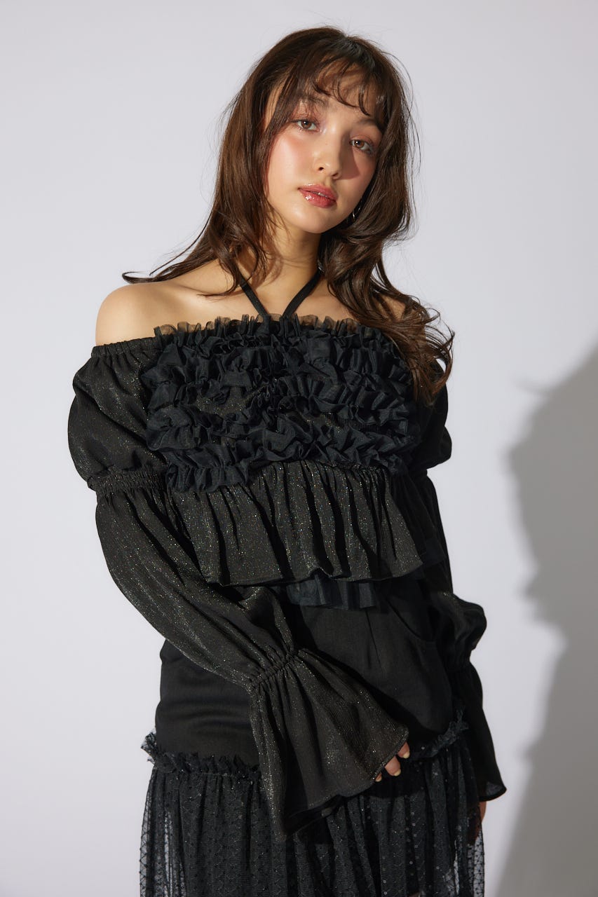 【岡崎紗絵さん着用アイテム】フリルオフショルブラウス BLK FREE
