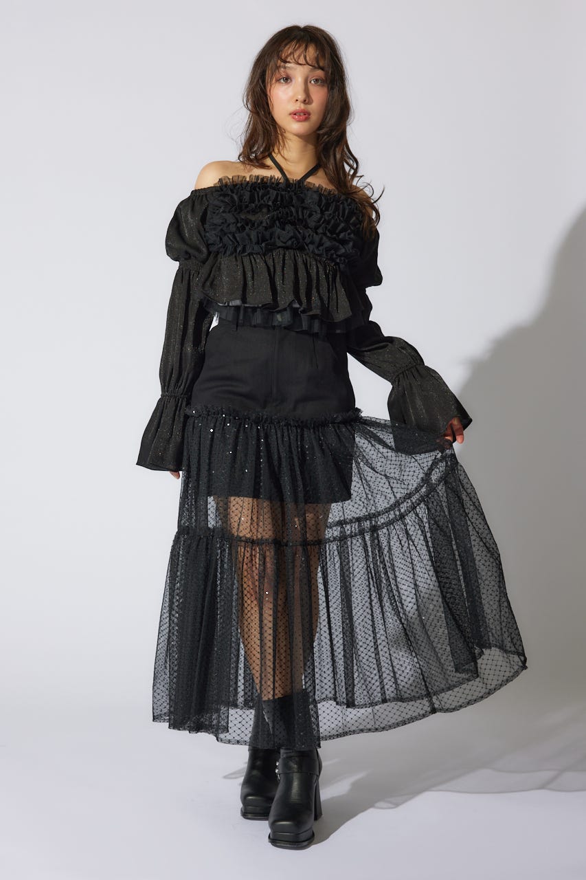 【岡崎紗絵さん着用アイテム】フリルオフショルブラウス BLK FREE