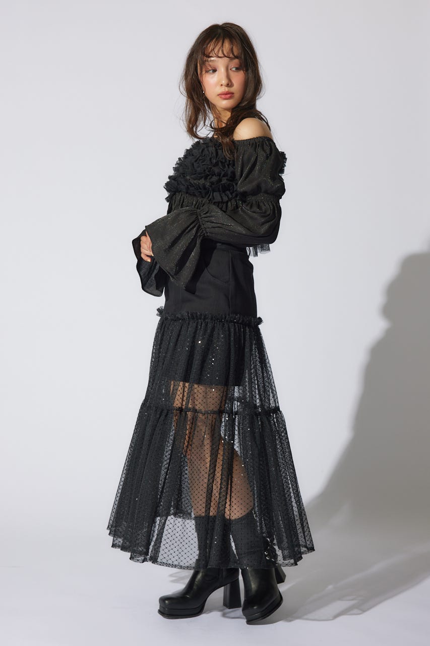 【岡崎紗絵さん着用アイテム】フリルオフショルブラウス BLK FREE