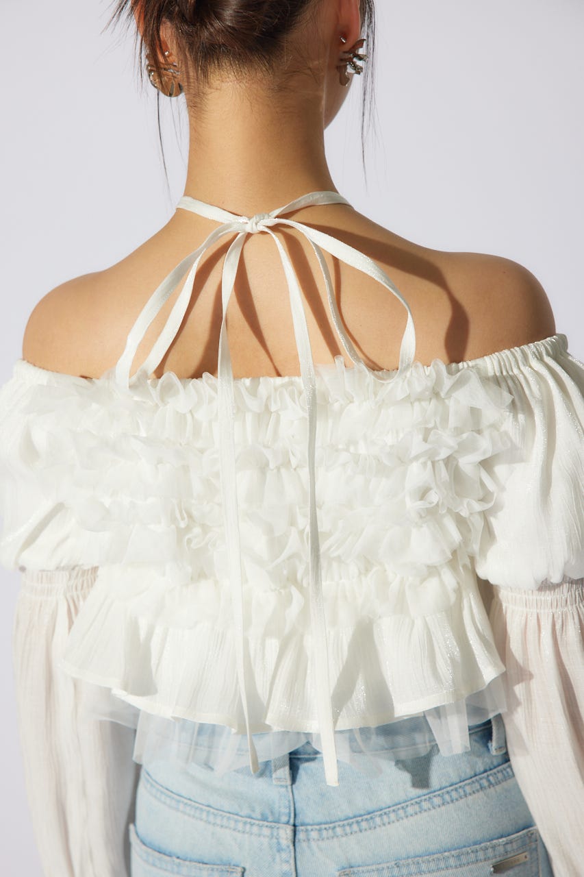 【岡崎紗絵さん着用アイテム】フリルオフショルブラウス WHT FREE