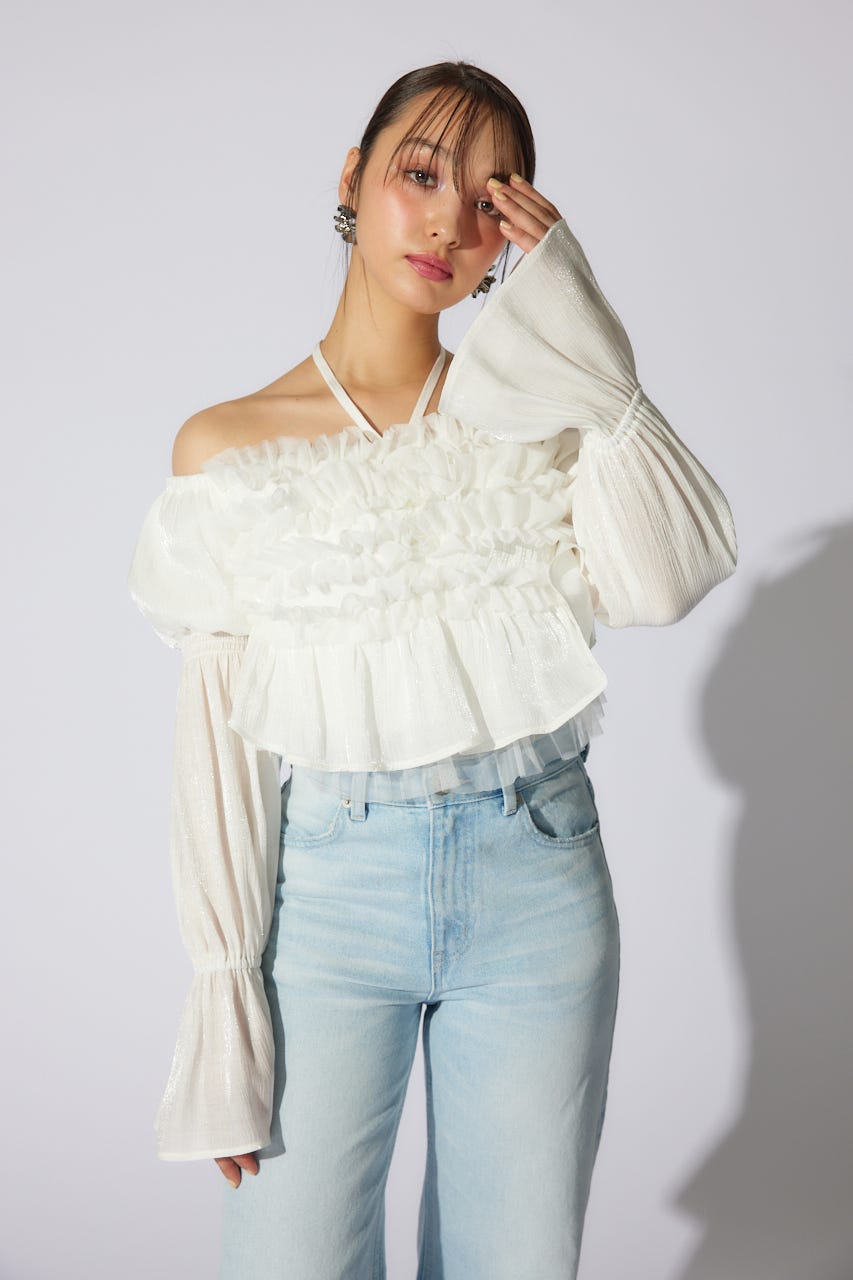 【岡崎紗絵さん着用アイテム】フリルオフショルブラウス WHT FREE