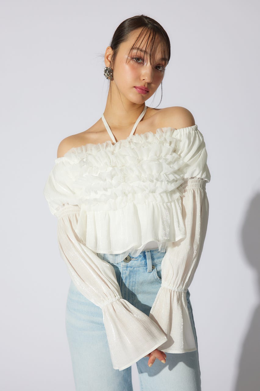 【岡崎紗絵さん着用アイテム】フリルオフショルブラウス WHT FREE