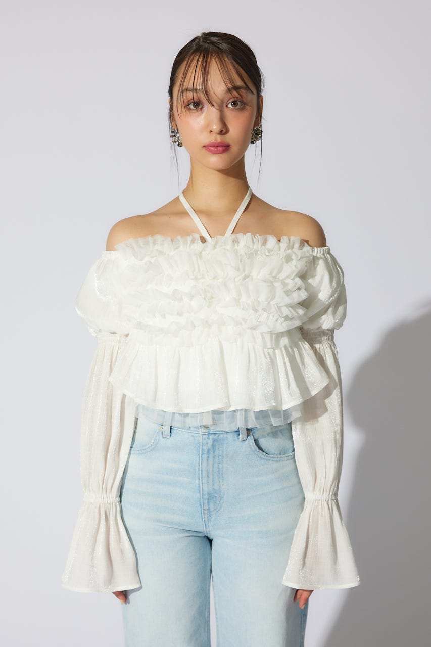 【岡崎紗絵さん着用アイテム】フリルオフショルブラウス WHT FREE