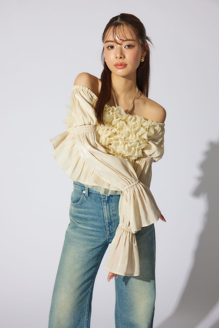 【岡崎紗絵さん着用アイテム】フリルオフショルブラウス YEL FREE