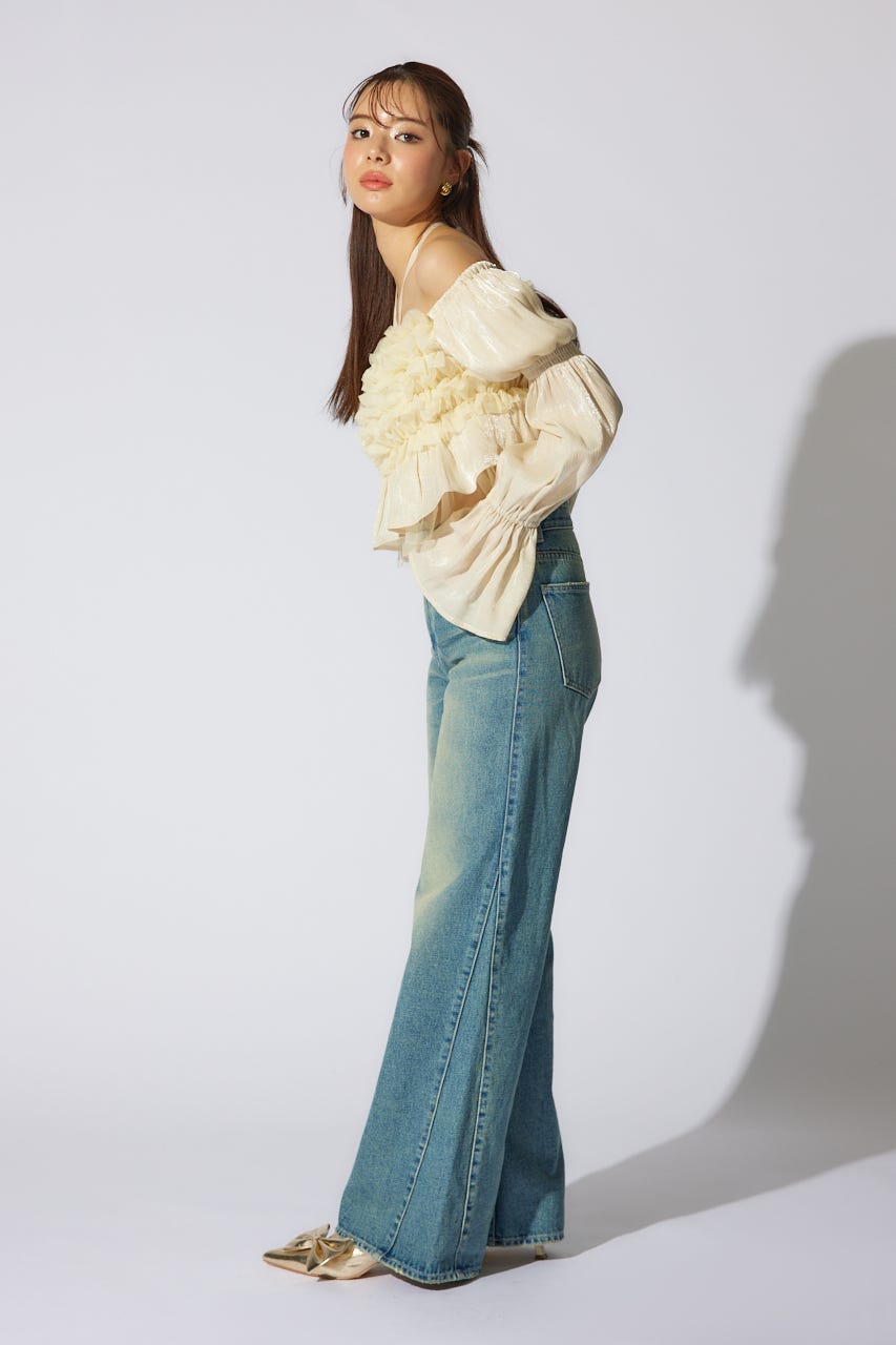 【岡崎紗絵さん着用アイテム】フリルオフショルブラウス YEL FREE