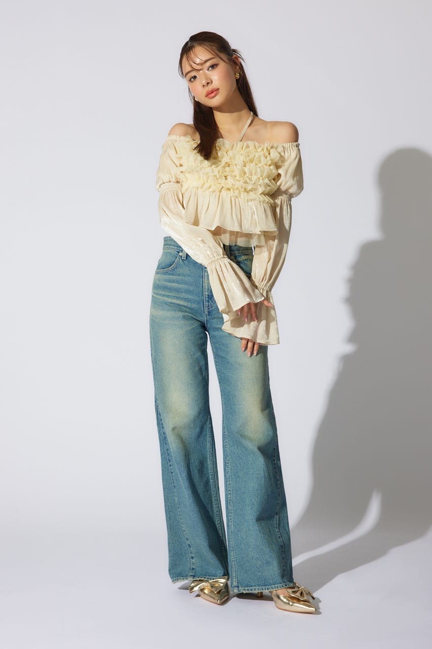 【岡崎紗絵さん着用アイテム】フリルオフショルブラウス YEL FREE