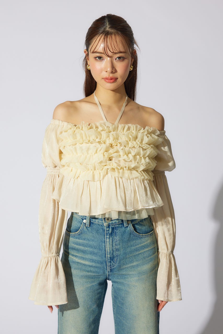 【岡崎紗絵さん着用アイテム】フリルオフショルブラウス YEL FREE