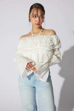 【岡崎紗絵さん着用アイテム】フリルオフショルブラウス