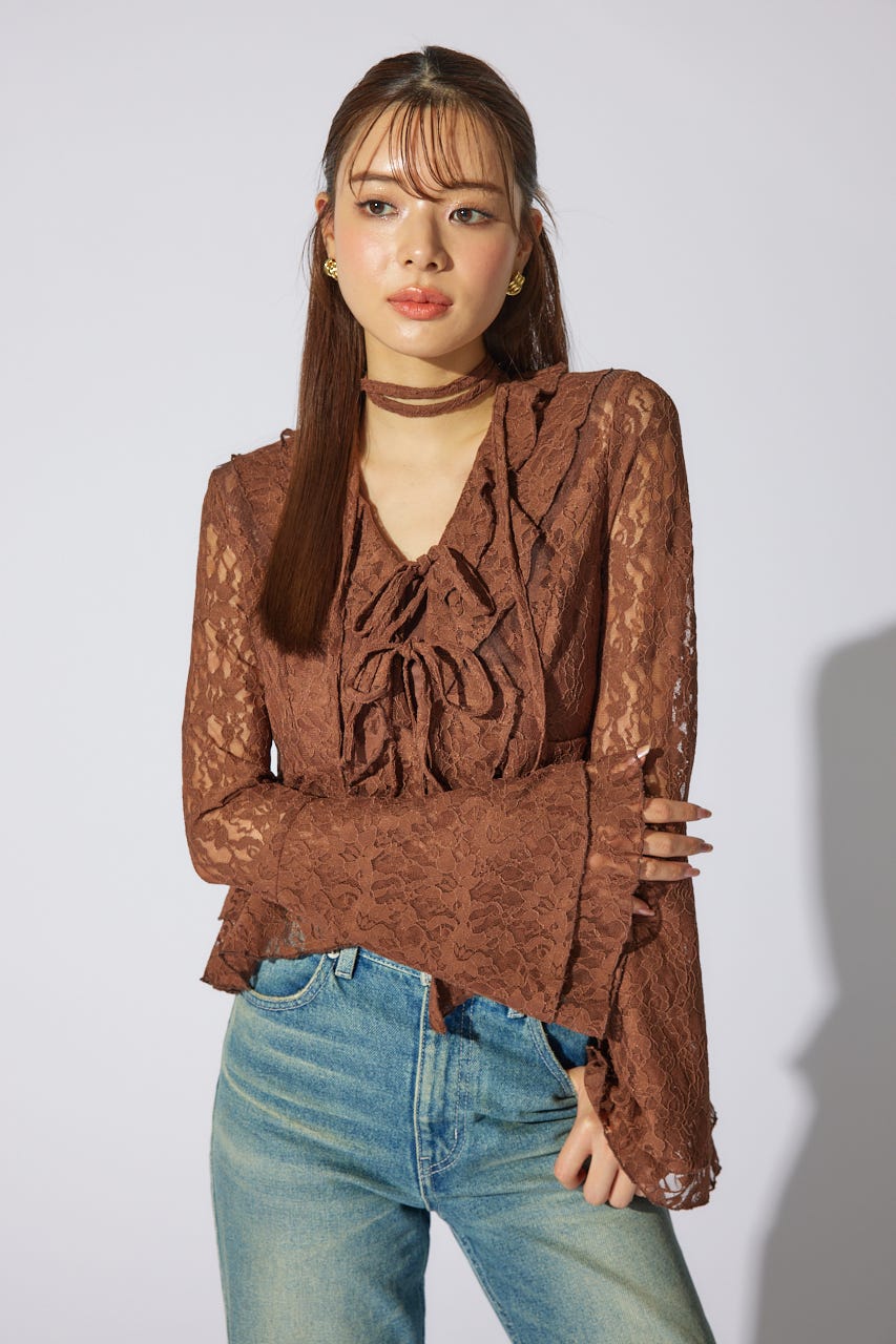 【岡崎紗絵さん着用アイテム】フリルレースブラウス BRN S