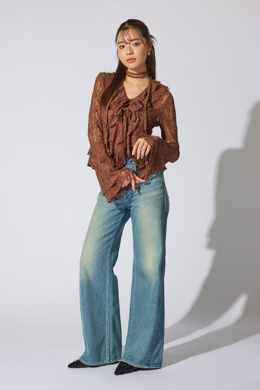 【岡崎紗絵さん着用アイテム】フリルレースブラウス BRN S