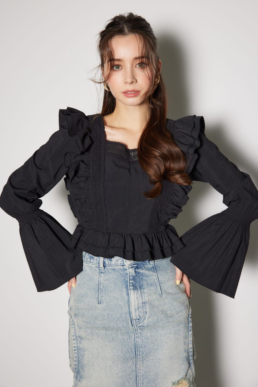 riendaの【9/23(火)まで販売価格よりさらに10％OFF】レースラインペプラムブラウス