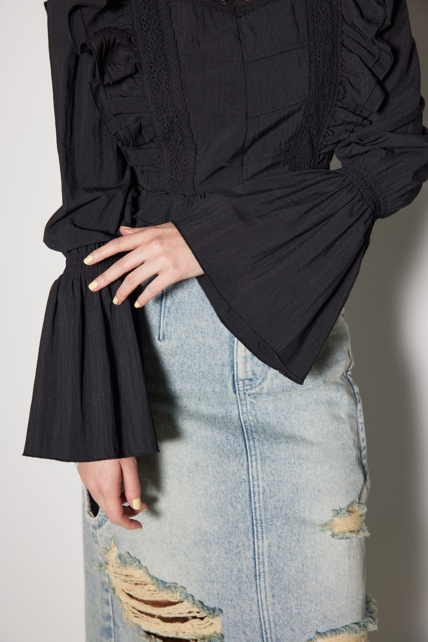 レースラインペプラムブラウス BLK M