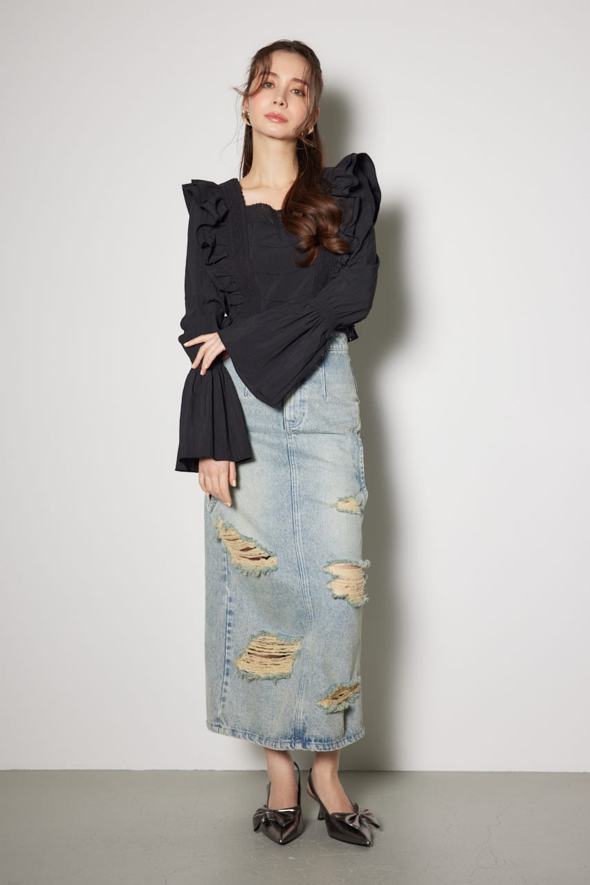 レースラインペプラムブラウス BLK M