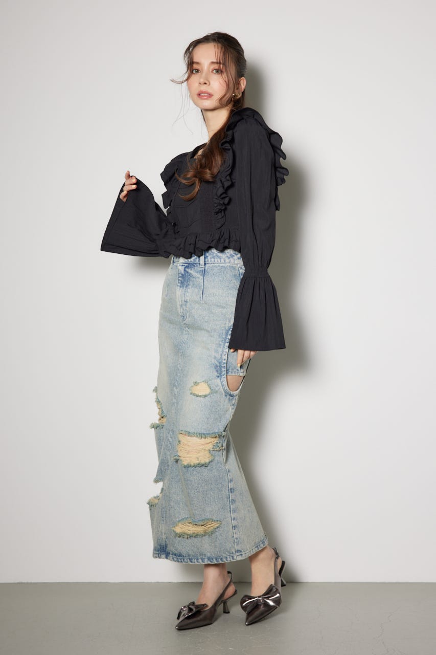 レースラインペプラムブラウス BLK M