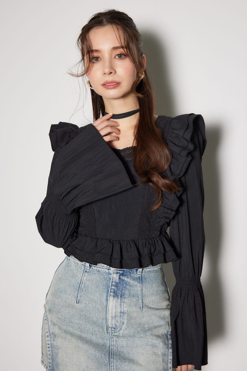 レースラインペプラムブラウス BLK M